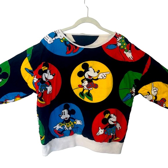 Vintage Mickey and Minnie Reversible Mouse Quilt Sweater Primary Color - Picture 1 of 14